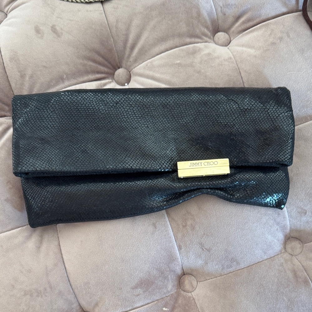 Jimmy Choo Textured Black Clutch with Gold Accent